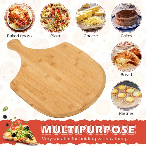 Miniatura 4 de Norme Juego de 6 piezas de cáscaras de pizza de bambú, paleta de madera para pizza con asa, tabla de cortar de madera, accesorio de horno