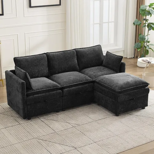 Miniatura 35 de Otomana cuadrada grande de 27 pulgadas con almacenamiento, reposapiés tapizado moderno con patas antideslizantes para sofá, mesa de café, sala