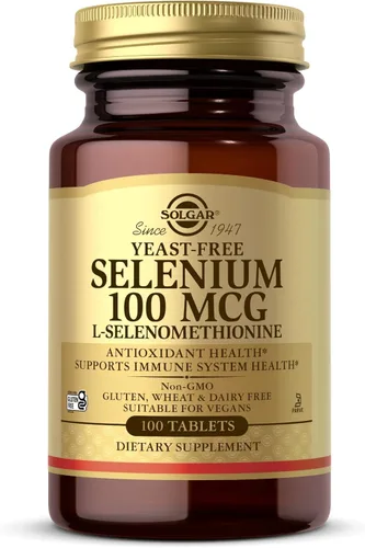 Solgar Selenio sin levadura 100 mcg - 100 tabletas - Apoya la salud antioxidante y del sistema inmunológico - Sin OMG, sin gluten, sin lácteos,