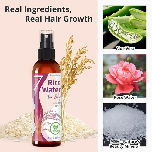 Miniatura 2 de Seven Minerals Spray de agua de arroz para el crecimiento del cabello, fermentado con agua de rosas, aloe vera y MSM, vegano, no grasoso, ligero, 4