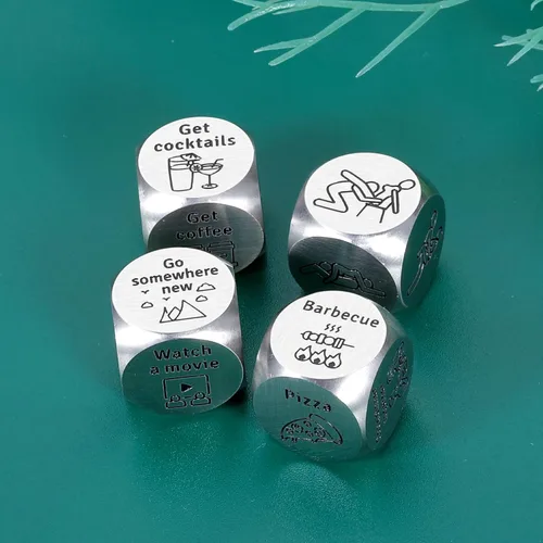 Miniatura 6 de Juego de dados sexuales de 4 piezas para parejas, regalo de 10 aniversario de acero para mujeres, hombres, regalos del día del padre para él