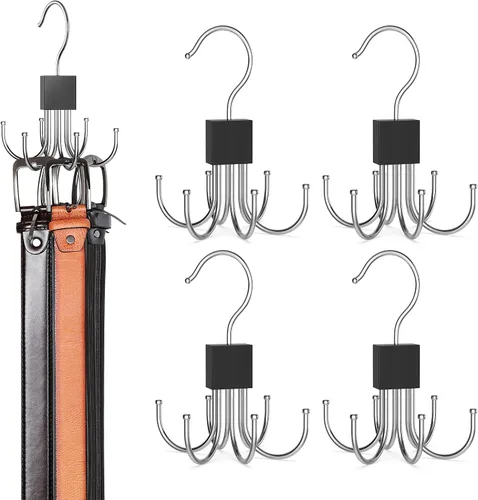 Miniatura 9 de 1 paquete de colgador de cinturón, organizador de cinturón para armario Rotación de 360°, almacenamiento máximo de 24 cinturones, ahorro