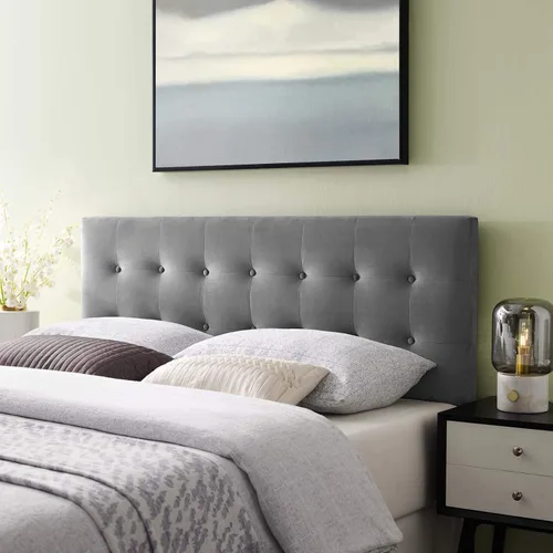 Miniatura 12 de Modway Emily - Cabecero de terciopelo con estilo capitoné para cama Queen, color azul claro