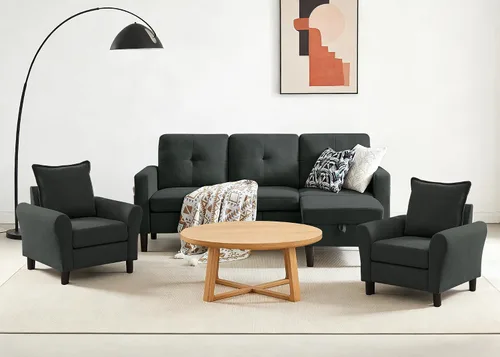 Miniatura 11 de Sofá Seccional Sofás para Sala de Estar, Sofás Seccionales Modulares de 3 Asientos en Forma de L con Almacenamiento y Chaise Reversible, Tela