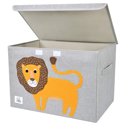 Miniatura 11 de Baúl de juguetes plegable grande para niños con tapa abatible, organizador de almacenamiento de juguetes de animales de tela Dinosaurio