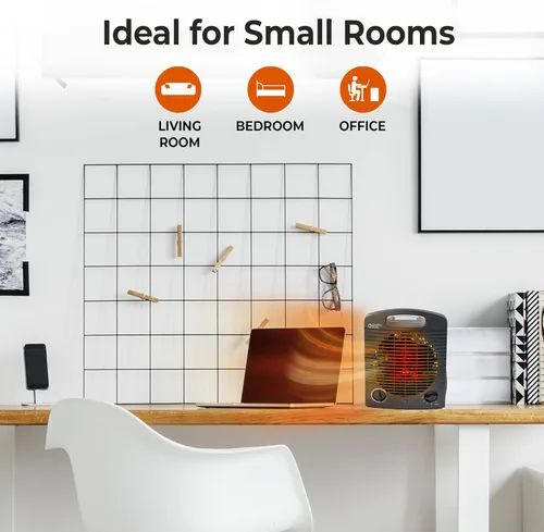 Miniatura 3 de Comfort Zone Calentador de espacio interior, portátil, forzado por ventilador, eléctrico, termostato ajustable, sensor de sobrecalentamiento, Negro