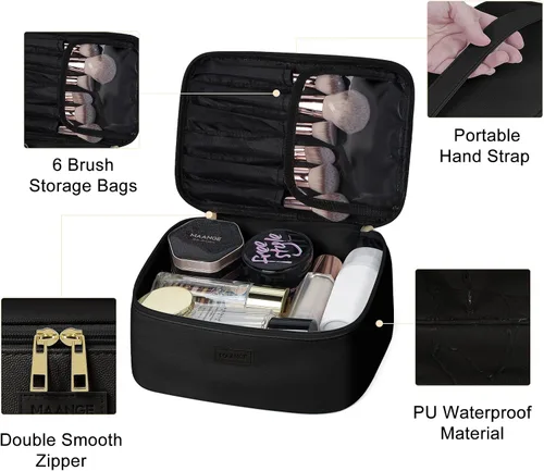 Miniatura 4 de MAANGE Bolsa de Maquillaje - Bolsa de Cosméticos Grande con 2pcs Bolsas de Maquillaje Pequeñas Bolsa de Maquillaje de Cuero Portátil de Viaje Juego