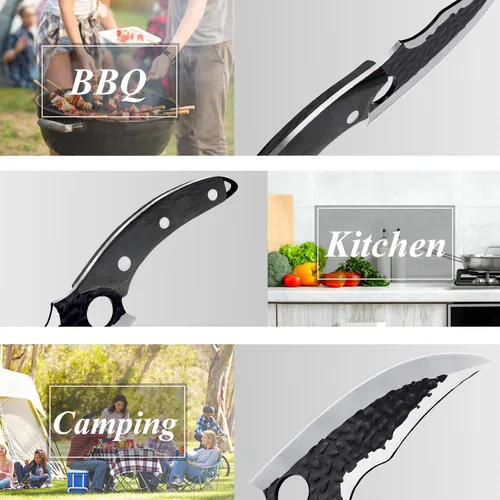 Miniatura 6 de Cuchillo de chef forjado a mano, cuchillo vikingo de 6 pulgadas con funda de cuero, cuchillo de cocina de acero japonés hecho a mano, cuchillo