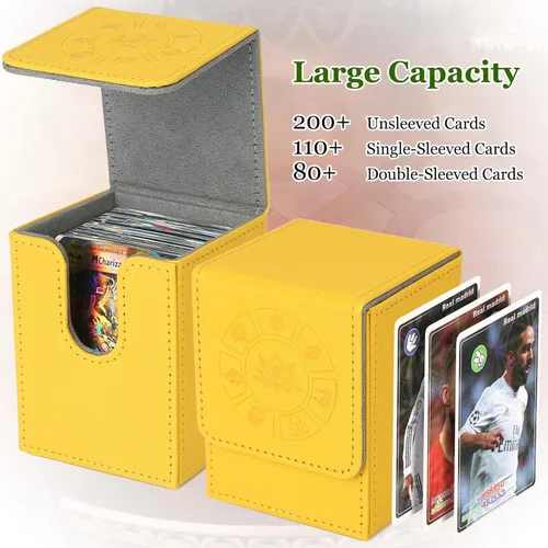 Miniatura 2 de Caja de cubierta Arkeiliy MTG con funda para 50 cartas, caja de cubierta de piel para más de 110 cartas para Magic Commander, estuches Amarillo III