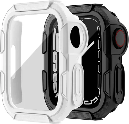 Miniatura 11 de EDIMENS Paquete de 2 fundas resistentes compatibles con Apple Watch de 1.772 pulgadas Series 9/8/7 con protector de pantalla de vidrio templado