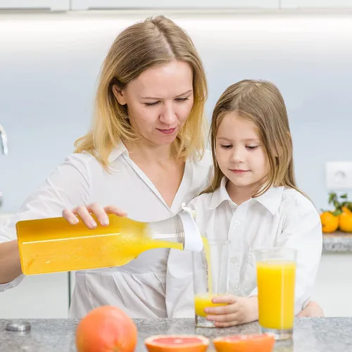 Miniatura 5 de 3 piezas Jarra de agua de plástico de 32 oz con tapa abatible, contenedores de jugo de base cuadrada, jarra de suministros para bar de mimosa
