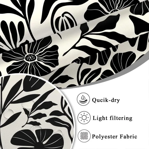 Miniatura 3 de Black Floral Shower Curtain Stall Small Half Single Mini Boho Flower Farmhouse Vintage Gothic Abstarct Retro Funky Botanical Moody Fabric Cloth