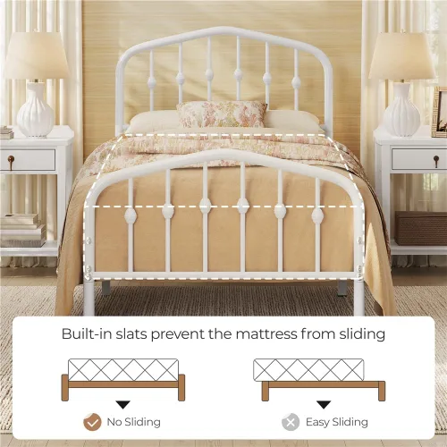 Miniatura 6 de Yaheetech - Base de cama metálica de tamaño individual con cabecera y estribo de estilo victoriano, fácil de ensamblar, sin necesidad de somier