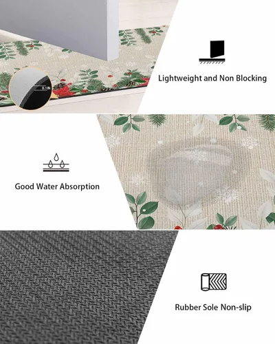 Miniatura 3 de Tapete de baño de eucalipto navideño para bañera, antideslizante, de secado rápido y absorbente, de tierra de diatomeas, para fregadero de cocina