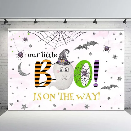Miniatura 10 de MEHOFOND Fondo de Halloween de 7 x 5 pies para baby shower, fondo azul y plateado para fiesta de otoño, decoración de mesa, suministros