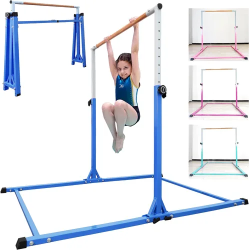 Miniatura 10 de Seliyoo - Barra de gimnasia plegable para niños de 3 a 20 años, barra horizontal de 5 pies/6 pies de largo, altura ajustable, barra de entrenamiento