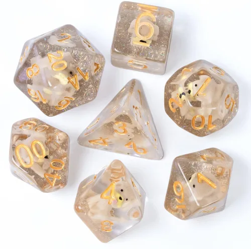 Miniatura 9 de Cusdie Dados DND de 7 troqueles, juego de dados poliédricos rellenos de animales, para juegos de rol, dados D&D (perro gris)