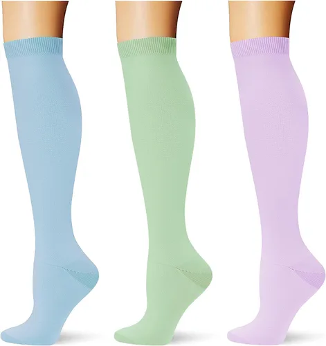 Miniatura 37 de (3 pares) Calcetines de compresión 20-30 mmHg, calcetines largos hasta la rodilla para mujeres y hombres, soporte atlético, para viajes y uso diario