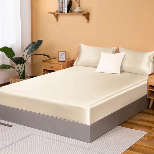 Miniatura 11 de NSGZ Sábana Bajera Ajustable de Satén Twin, Sábana Bajera Sedosa Individual Solamente, Sábanas de Cama Inferiores Suaves de Bolsillo Profundo, Sin