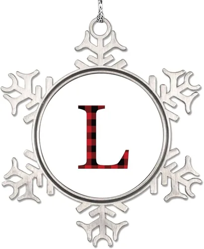 Miniatura 18 de Monograma inicial letra A copo de nieve, adornos de letras rojas y negras a cuadros para árboles de Navidad, adornos de Navidad personalizados