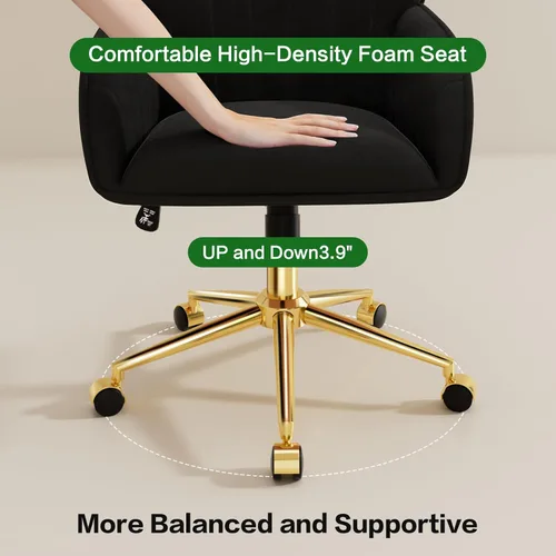Miniatura 5 de Silla de escritorio para oficina en casa, cómoda con ruedas ajustables giratorias, moderna silla de maquillaje de terciopelo con respaldo