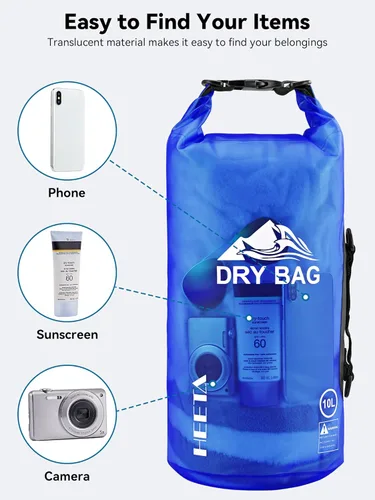 Miniatura 7 de HEETA Bolsa Seca Impermeable para Mujeres y Hombres, 5L/10L/20L/30L/40L Tapa Enrollable Bolsa de Almacenamiento Seca Ligera Mochila con Funda