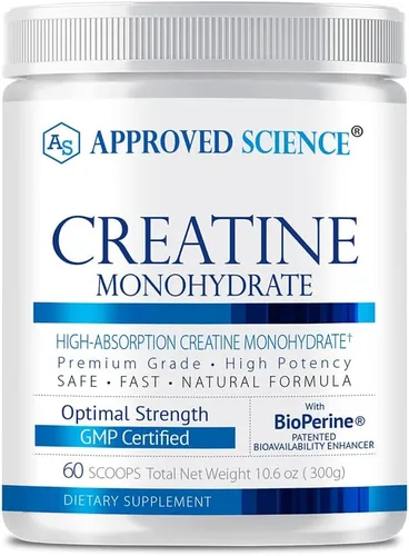 Approved Science Monohidrato de creatina en polvo – con BioPerine – Apoya la fuerza, el músculo magro y la recuperación – 0.18 oz por porción –