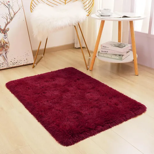 Miniatura 5 de DETUM Alfombra pequeña de 2 x 3 pies para dormitorio, Kicthen entrada, pasillo, lavable, antideslizante, color borgoña, alfombras de felpa