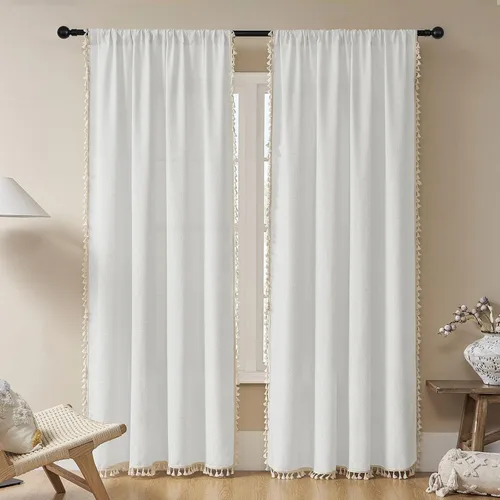 Miniatura 18 de Joydeco Cortinas Bohemias Beige de 63 Pulgadas de Largo 2 Paneles, Cortinas de Granja Bohemias Súper Suaves con Borlas, Cortinas Semitransparentes