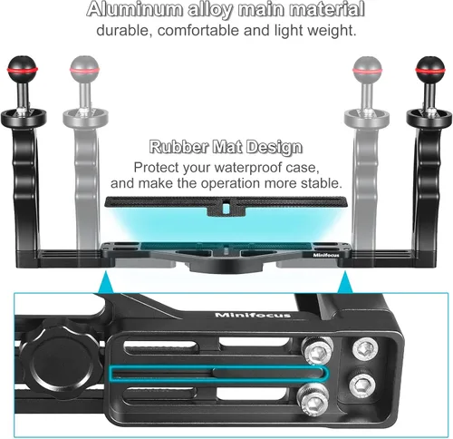 Miniatura 2 de MINIFOCUS Soporte de bandeja para mango de cámara subacuática, soporte estabilizador de video de aleación de aluminio extensible con soporte
