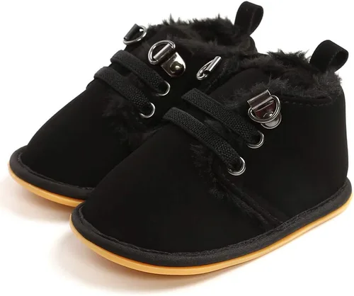 Miniatura 5 de E-FAK Botines de bebé recién nacido, zapatos de invierno para niños y niñas, forro de piel cálida, suela de goma antideslizante para bebés y niños