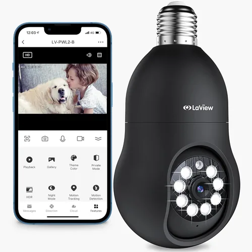 Miniatura 12 de LaView Cámara de seguridad con bombilla celular 4G LTE, cámaras de seguridad de 360° 2K inalámbricas para exteriores e interiores, 4MP a todo