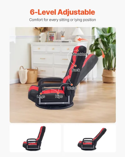 Miniatura 4 de VEVOR Silla giratoria para juegos con reposabrazos, silla giratoria de 360 grados con respaldo plegable de 6 posiciones ajustables y soporte lumbar