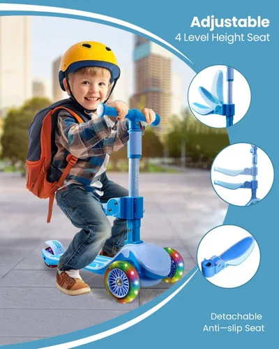 Miniatura 2 de Patinete ajustable 2 en 1 para niños de 3 a 5 años (adecuado de 3 a 12 años), manillar de 5 niveles y asiento extraíble, ruedas con luces LED