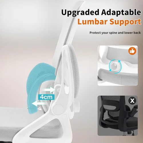 Miniatura 5 de Silla de oficina ergonómica, silla de oficina de malla con soporte lumbar, silla de escritorio de respaldo medio con brazos abatibles, cómoda silla