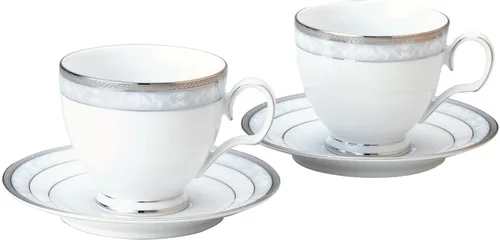 Noritake P91988/4336 - Juego de tazas y platillo (café/té), 250 cc Hampshire Platinum 2 invitados porcelana fina