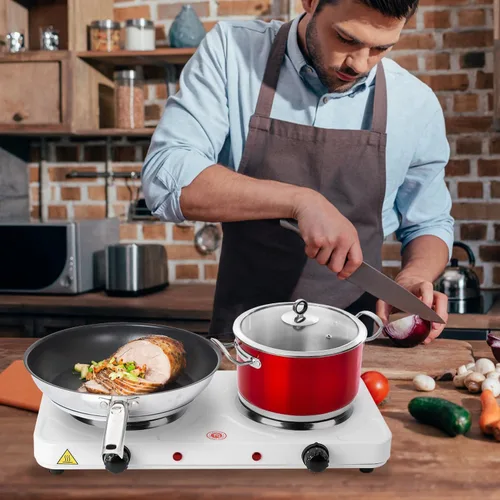Miniatura 8 de TeqHome Placa caliente, placa de inducción portátil de 2000 W, quemador doble con control dual y control de temperatura de 5 niveles, fácil