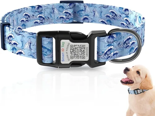 Miniatura 9 de Collares de perro para perros pequeños, collar de perro con etiqueta de nombre de código QR, material de poliéster suave, collar ajustable