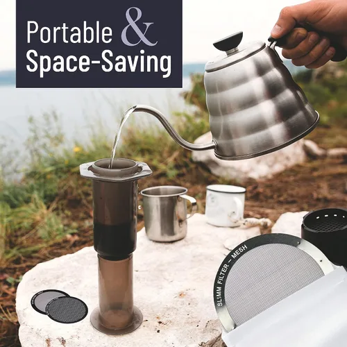 Miniatura 7 de Juego de filtros reutilizables – 2 piezas de metal de acero inoxidable – 2 filtros de metal de malla para cafetera AeroPress y máquina de café
