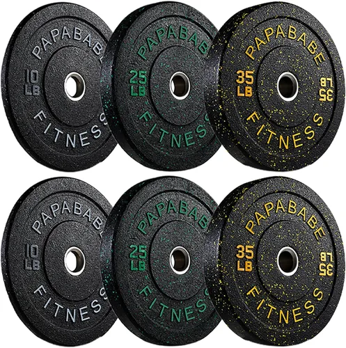 Miniatura 22 de Papababe Placas de peso, juego de placas de pesas de 2 pulgadas, placas de peso de goma protectoras para el suelo, placas de parachoques de 10 a 600