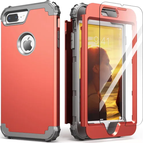 Miniatura 40 de IDweel Funda para iPhone 8 Plus, para iPhone 7 Plus con Protector de Pantalla, 3 en 1 Híbrida Resistente a Golpes de Servicio Pesado, Cubierta Dura