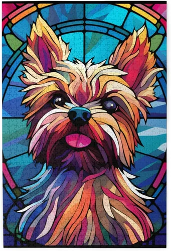 Miniatura 15 de Rompecabezas de Madera de Vidrio Colorido Manchado de Amantes de Perros Pastor Australiano de 1000 Piezas de Pintura Artística para Niños Adultos