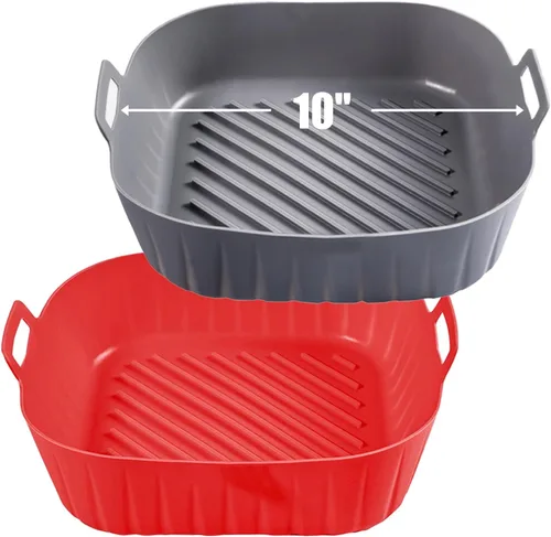 Miniatura 9 de Golden Associate Forros cuadrados de silicona para freidora de aire de 8 a 8.5 pulgadas, 2 unidades, antiadherentes, de grado alimenticio