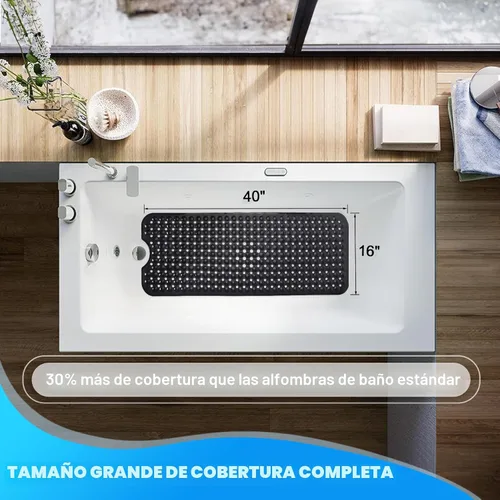 Miniatura 4 de Alfombrillas para bañera y ducha, 40x16 pulgadas extra grandes, antideslizantes, suaves, para bañera con ventosas y agujeros de drenaje