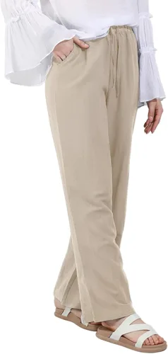 Miniatura 7 de utcoco Pantalones de algodón y lino con cordón de cintura alta para mujer, estilo casual, ajuste holgado, pierna ancha