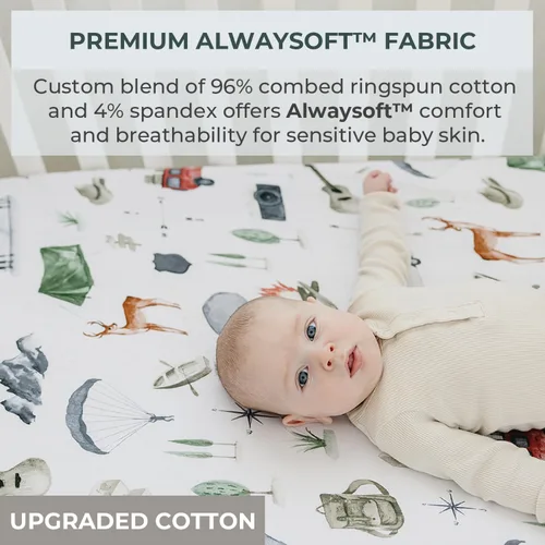 Miniatura 2 de Pobibaby Paquete de 2 sábanas N Play para niños, sábana bajera de mezcla de algodón de primera calidad, suaves y transpirables, funda de colchón