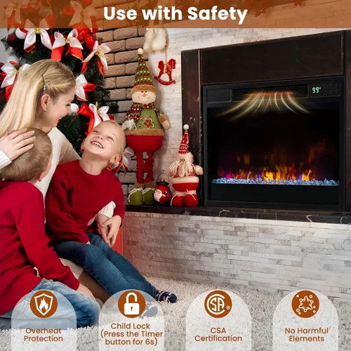 Miniatura 7 de SIMOE Insertos de chimenea eléctrica de 23 pulgadas, calentador de chimenea empotrado de 1500 W con control remoto, 6 colores de llama y 5 brillo