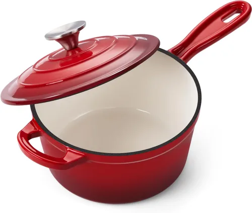 Miniatura 15 de Onader Sartén de hierro fundido esmaltado, cacerola pequeña de 1 cuarto de galón con tapa, olla de hierro fundido, horno holandés esmaltado, Blanco