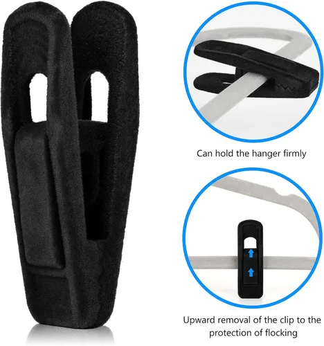 Miniatura 4 de Tinfol 50 clips de terciopelo para colgar, clips negros fuertes flocados, clip de apertura grande, clip de ropa para pantalones, clip para perchas