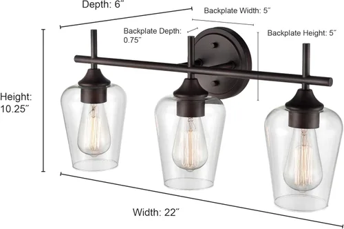 Miniatura 4 de ML Lighting Ashford - 3 tocador de baño ligero, 10.25 pulgadas de alto y 22 pulgadas de ancho, acabado de níquel cepillado cepillado níquel